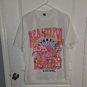 SHEIN White and Pink Short Sleeve Tee with Graphic Design Women's XS Shirt